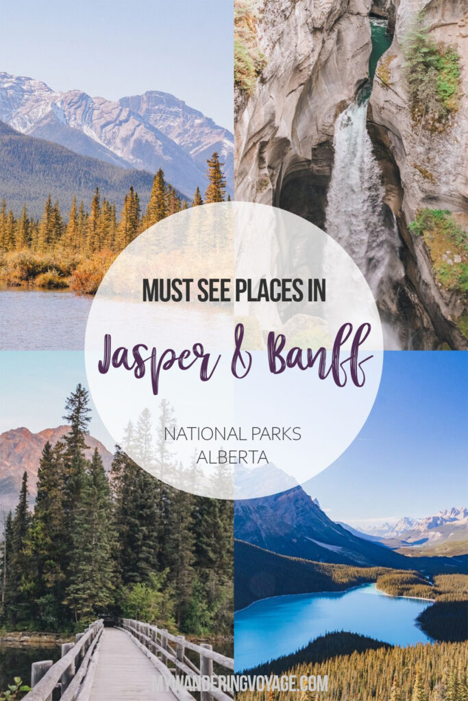 Must see places between Jasper and Banff National Parks, Alberta, Canada – No trip to Canada is complete without experiencing the Canadian Rockies in Jasper National Park and Banff National Park. Here are the best places to stop along the Icefields Parkway and beyond. | My Wandering Voyage travel blog #Jasper #Banff #Alberta #Canada #Travel #IcefieldsParkway #roadtrip