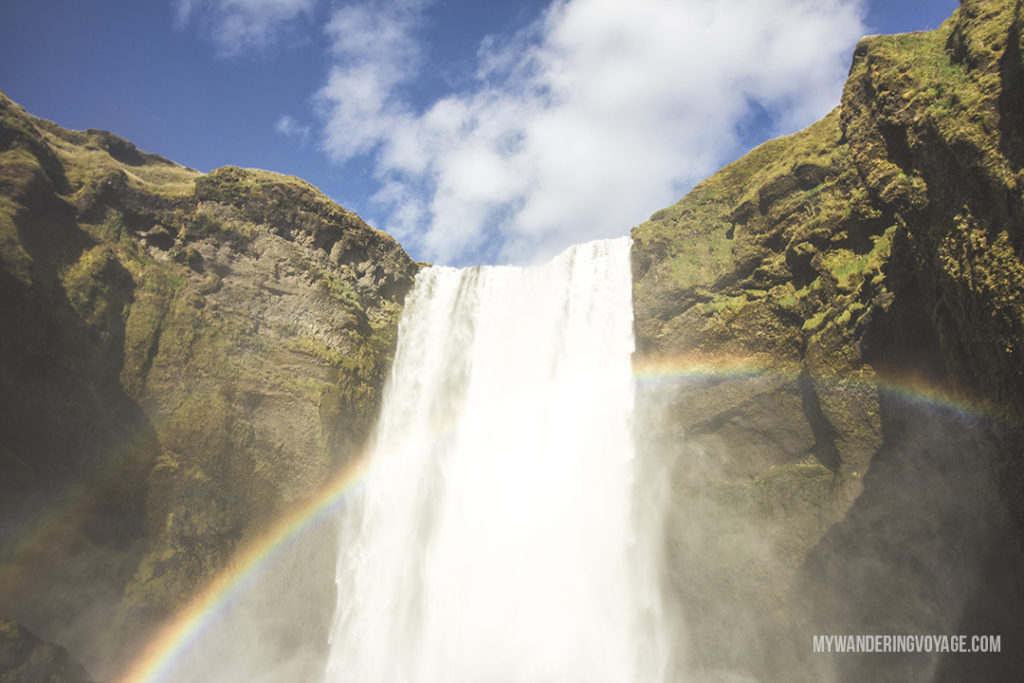 Skogafoss - Iceland waterfall - we stayed here overnight when the winds were too strong to continue - Experience Iceland through a rental campervan - campervans are the best way to see Iceland on your own schedule | My Wandering Voyage travel blog