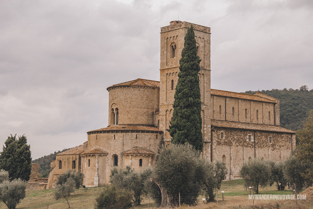 Sant'Antimo Abbey Tuscany | Find the best Tuscan villages to visit from Rome in a day. Tuscany is known for its rolling hills, its vibrant cultural cities, its picturesque hilltop towns, and for the food and wine that people flock here for. | My Wandering Voyage #travel blog #Tuscany #Italy #Europe