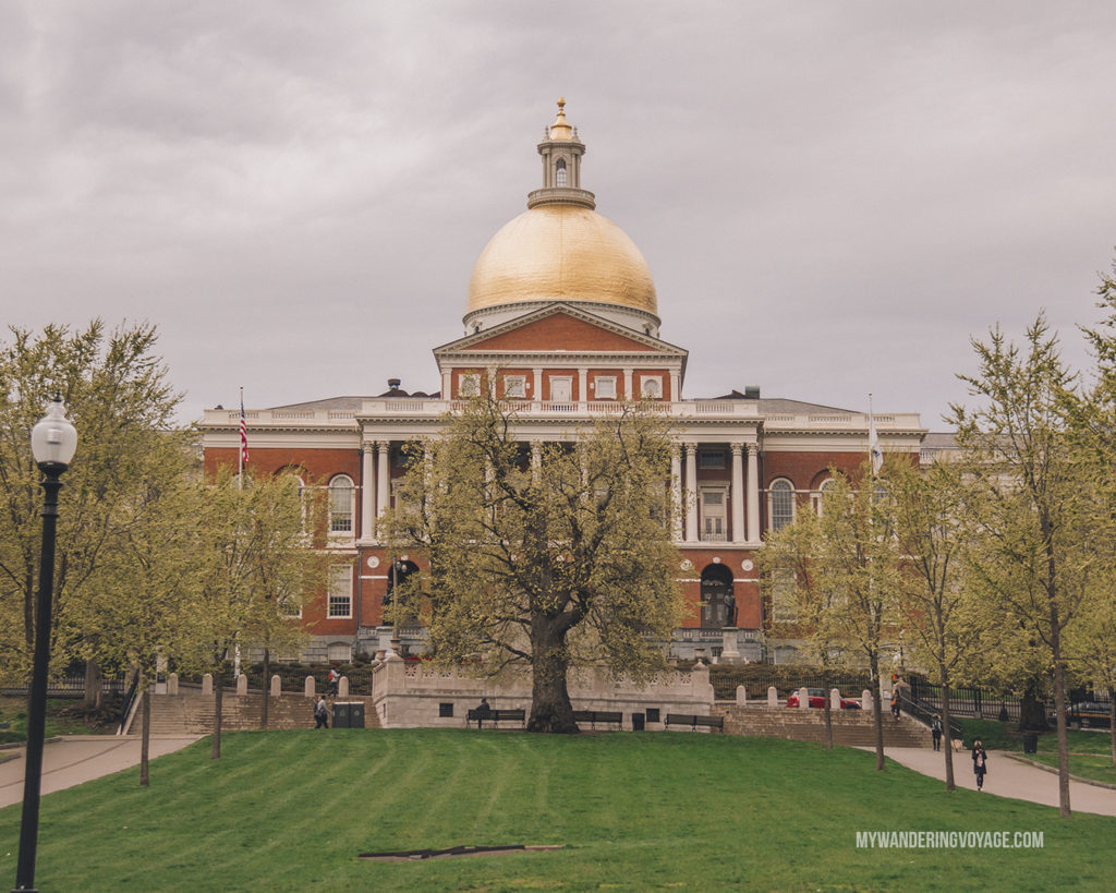 Massachusetts State House seen from Boston Common | This New England road trip itinerary will take you on the scenic route from Boston to Portland, Mid Coast Maine and Acadia National Park. | My Wandering Voyage  #Boston #Portland #Maine #travel