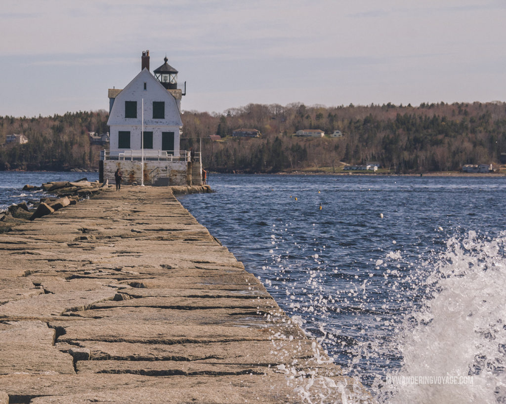 Rockland Breakwater Lighthouse | This New England road trip itinerary will take you on the scenic route from Boston to Portland, Mid Coast Maine and Acadia National Park. | My Wandering Voyage #Boston #Portland #Maine #travel