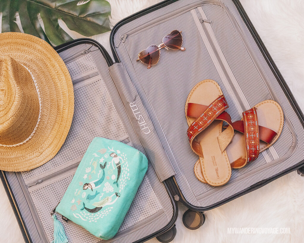 CHESTER suitcase flat lay with packing accessories | CHESTER luggage review for best carry on luggage | My Wandering Voyage Travel Blog
