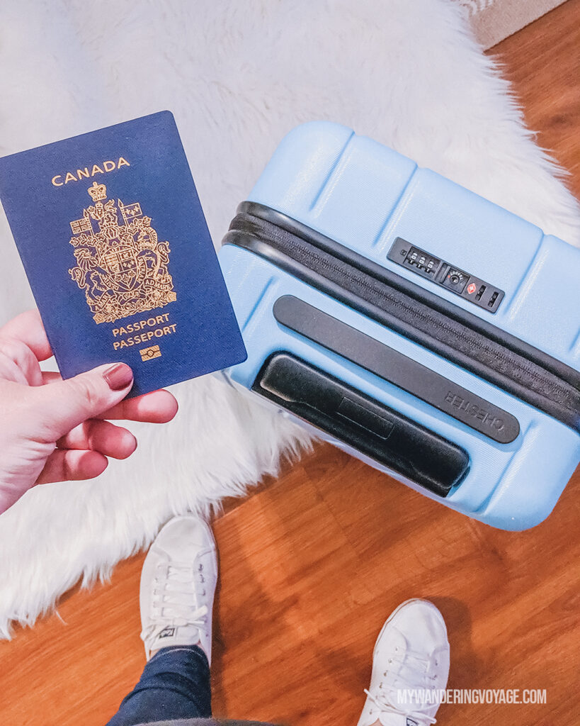 Chester suitcase with Canadian Passport | CHESTER luggage review for best carry on luggage | My Wandering Voyage Travel Blog