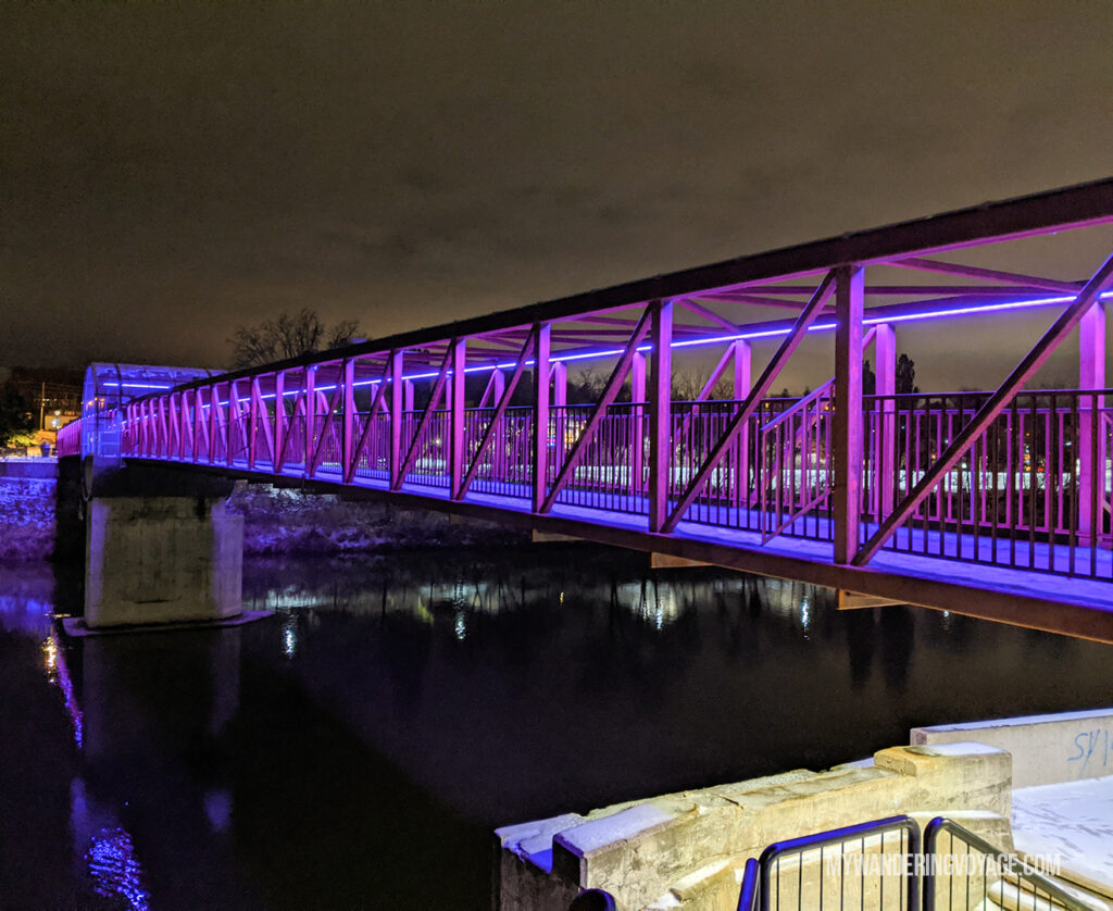 Cambridge pedestrian bridge at night | Best scenic bridges in Ontario you have to visit | My Wandering Voyage travel blog