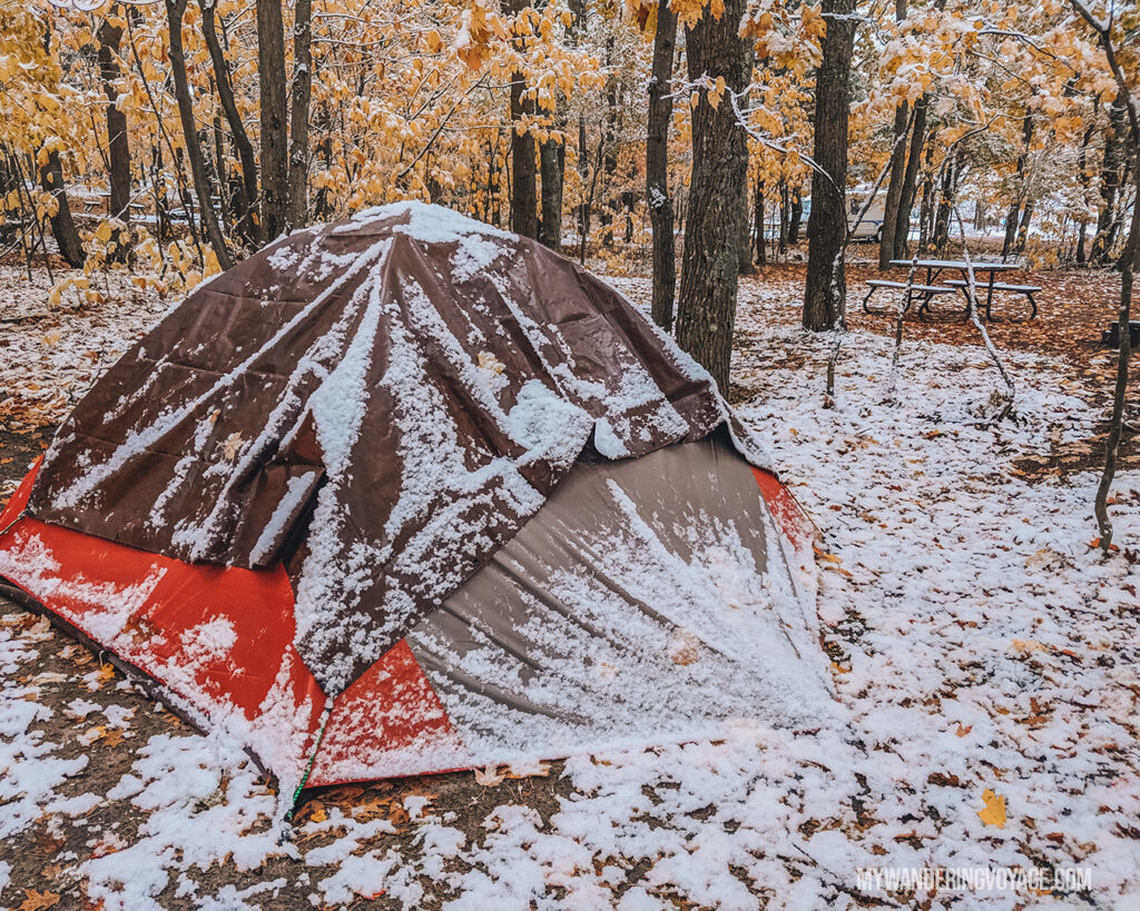 Tarp over a snowy tent | Beginners guide to camping + camping essentials | My Wandering Voyage travel blog