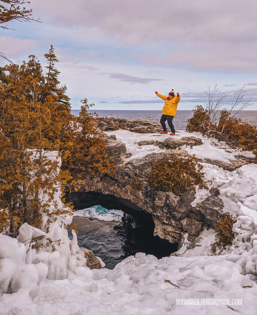The Grotto at Bruce Peninsula National Park in Winter | The Ultimate Guide to National Parks in Ontario | My Wandering Voyage travel blog #travel #Ontario #Canada #BrucePeninsula #ThousandIslands #camping