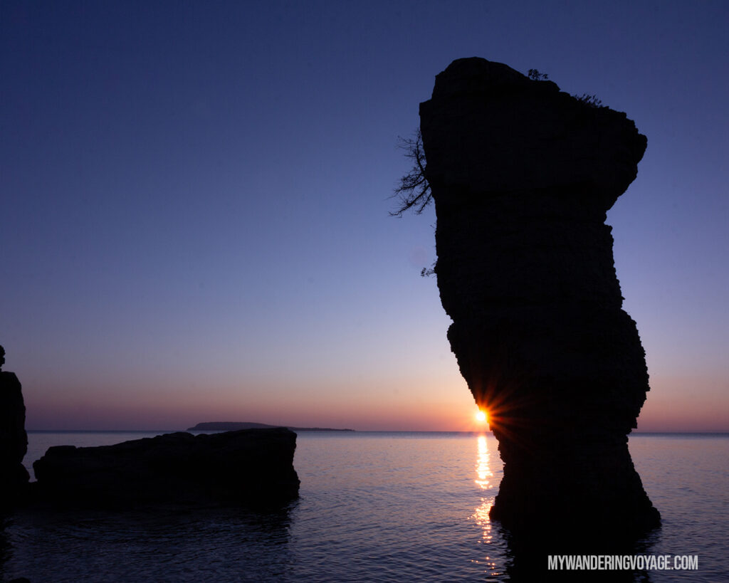 Sunrise on Flowerpot Island | The Complete guide to camping on Flowerpot Island | My Wandering Voyage travel blog #FlowerpotIsland #Tobermory #BrucePeninsula #Ontario #Canada #Travel #Camping