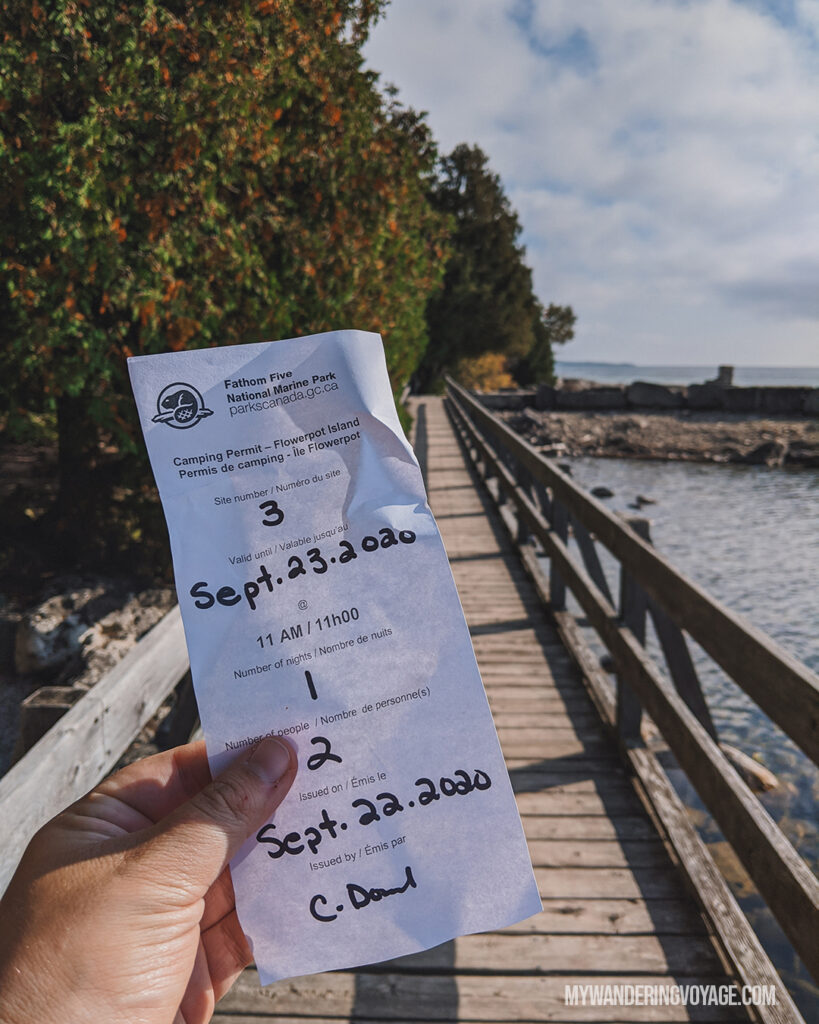 Get your park pass before getting on the boat | The Complete guide to camping on Flowerpot Island | My Wandering Voyage travel blog #FlowerpotIsland #Tobermory #BrucePeninsula #Ontario #Canada #Travel #Camping