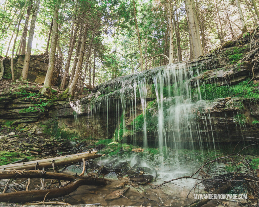 Bruce Trail plunge waterfall, Beaver Valley, Ontario | Check out these incredible Grey County waterfalls in the Winter | My Wandering Voyage travel blog #Wintertravel #WinterWaterfalls #Waterfall #Ontario #Canada #Travel