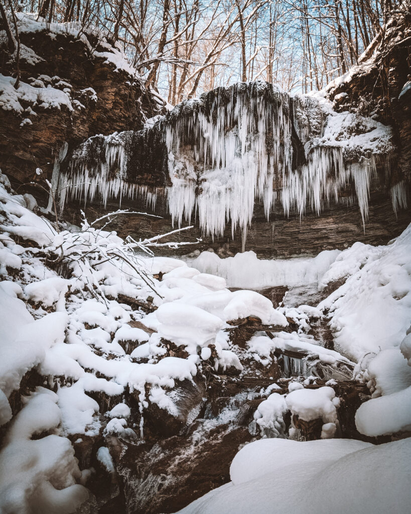 Stew Hilts Falls, Bruce Trail | Check out these incredible Grey County waterfalls in the Winter | My Wandering Voyage travel blog #Wintertravel #WinterWaterfalls #Waterfall #Ontario #Canada #Travel