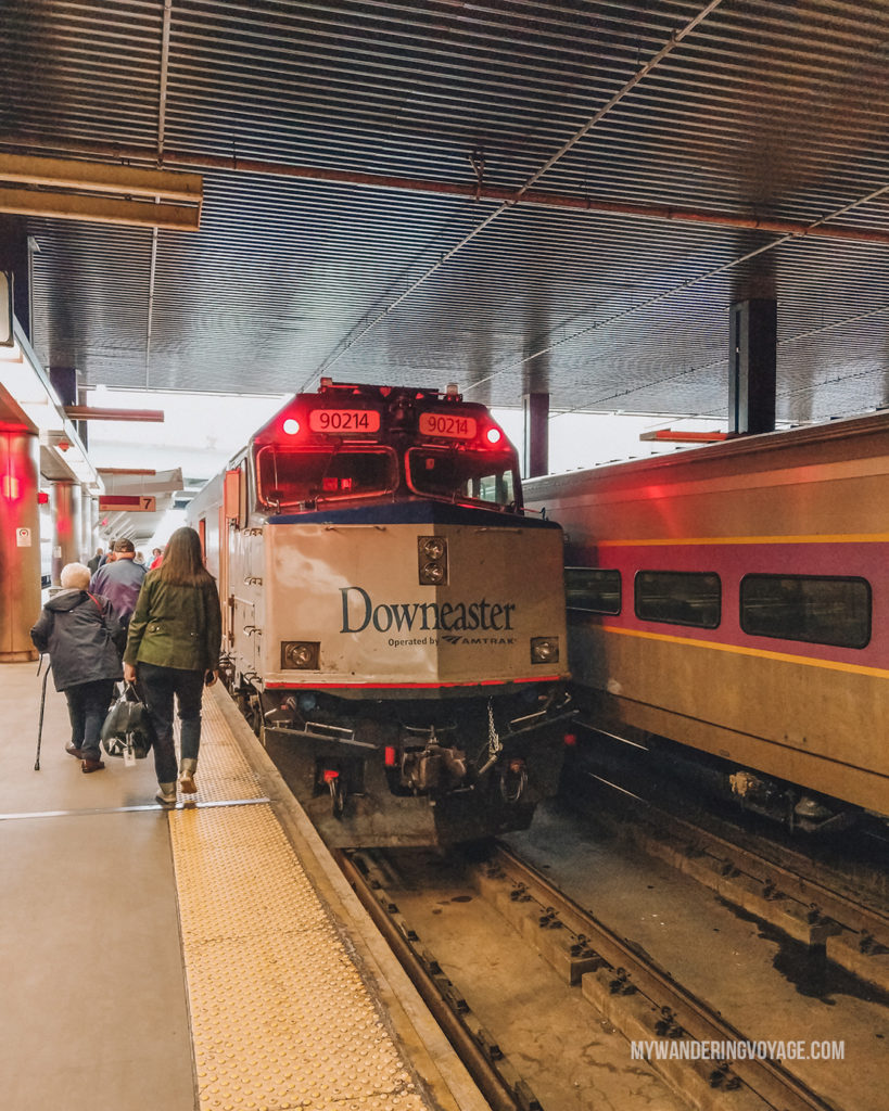 Amtrack Downeaster | This New England road trip itinerary will take you on the scenic route from Boston to Portland, Mid Coast Maine and Acadia National Park. | My Wandering Voyage #Boston #Portland #Maine #travel
