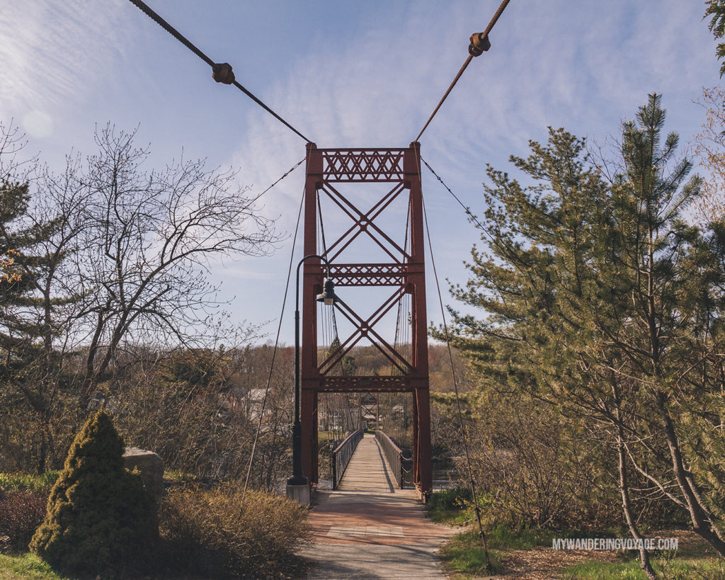 Androscoggin Swinging Bridge | This New England road trip itinerary will take you on the scenic route from Boston to Portland, Mid Coast Maine and Acadia National Park. | My Wandering Voyage travel blog #Boston #Portland #Maine #travel