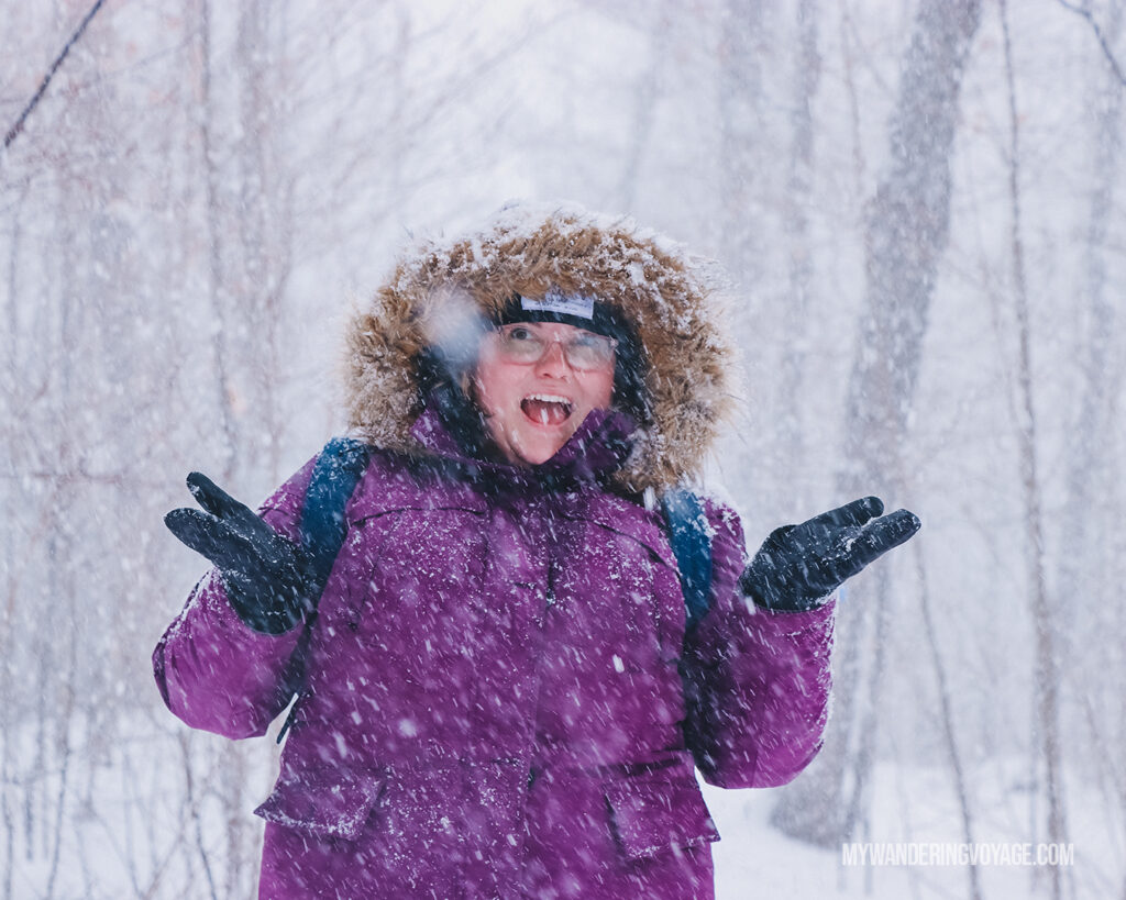 Excited woman in the snow