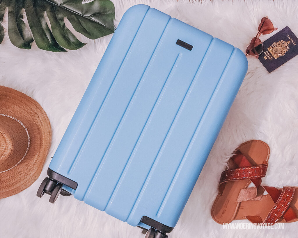 CHESTER hard shell flatlay | CHESTER luggage review for best carry on luggage | My Wandering Voyage Travel Blog