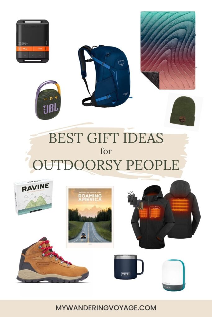 There are so many incredible gift ideas for hikers, campers and adventure travellers out there. This list of best gifts for outdoorsy people will help you pick the perfect present. | My Wandering Voyage Travel Blog #giftideas #Travelgifts #OutdoorGifts #Camping #Hiking #Travel